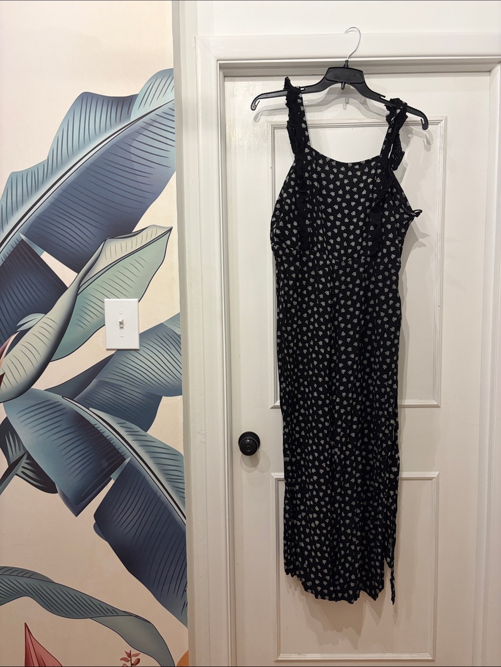 Primark Black Floral Jumpsuit with Ruffle Straps
